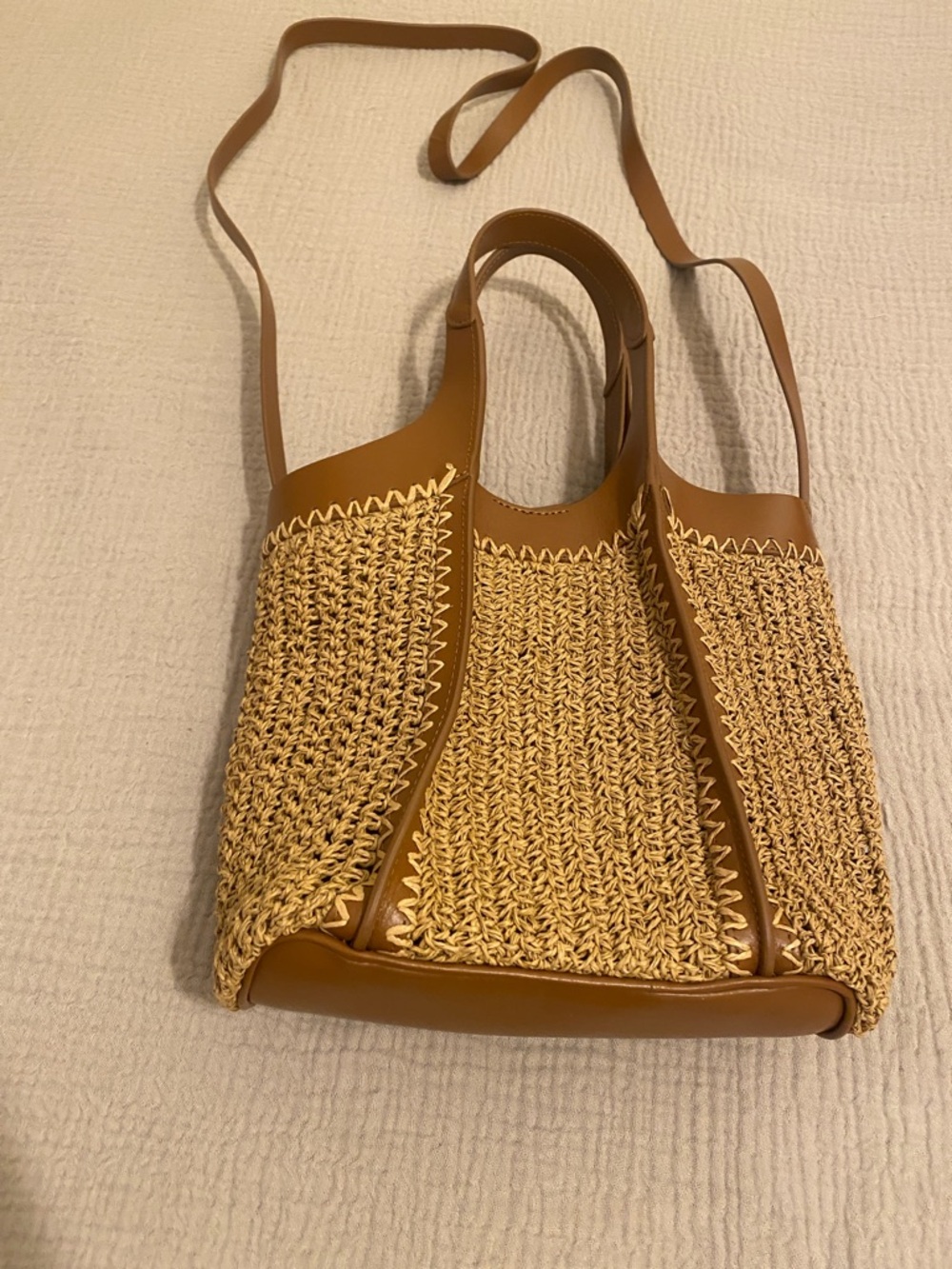 BODEN Woven Straw and Leather Tote Bag in Tan - Picture 6 of 14